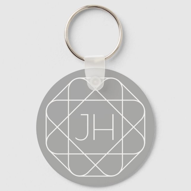 Porte-clés Monogramme Cool, Style de Logo Hip Vibe | Gris & B (Recto)