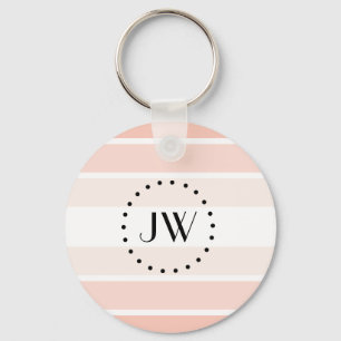 Porte-clés Monogramme Corail rose clair Pastel Stripes Porte