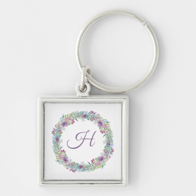 Porte-clés Monogramme Couronne Florale Couleurs Pastel (Devant)