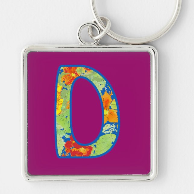 Porte-clés Monogramme D, Motif Floral Ditsy (Devant)