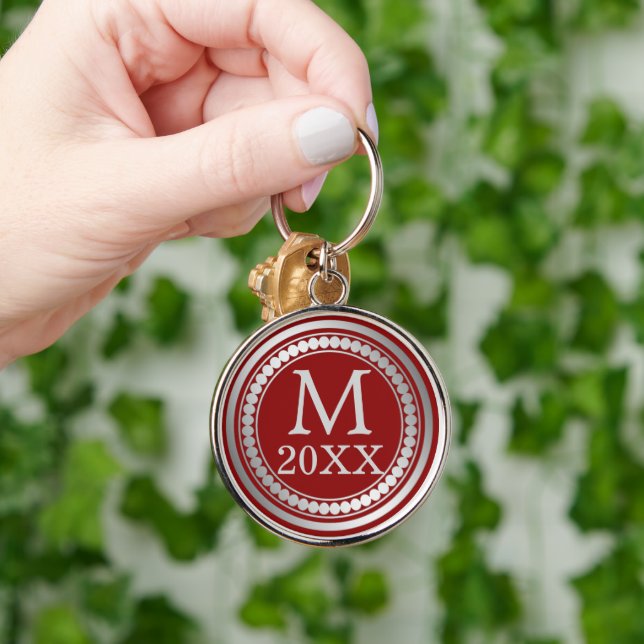 Porte-clés Monogramme de cadre argenté rouge Maroon (Main)