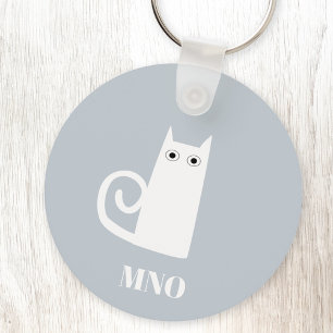 Porte-clés Monogramme de chat blanc amusant
