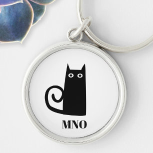 Porte-clés Monogramme de chat noir amusant