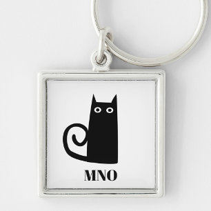 Porte-clés Monogramme de chat noir amusant
