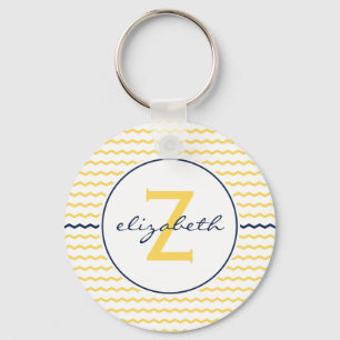 Porte-clés Monogramme de Chevron de jaune et de bleu marine