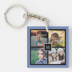 Porte-clés Monogramme de collage photo personnalisé de famill