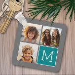Porte-clés Monogramme de collection de photos Turquoise et gr<br><div class="desc">Utilisez 3 photos carrés pour créer un cadeau unique et personnel. Ou vous pouvez garder le chiot hipster et faire un gardien branché. Si vous avez besoin d'ajuster les images,  cliquez sur l'outil personnaliser pour apporter des modifications.</div>