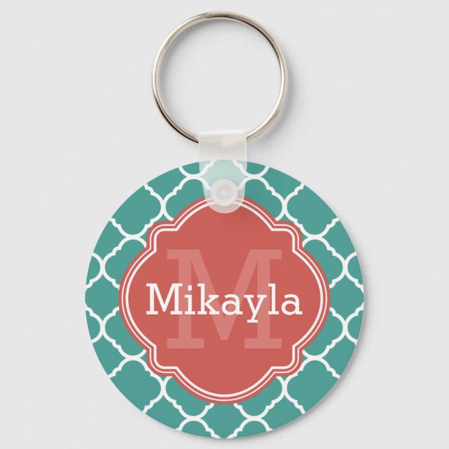 Porte-clés Monogramme de corail Motif Turquoise (Recto)