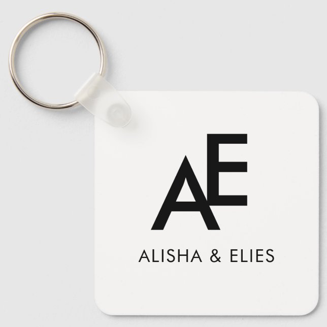 Porte-clés Monogramme de couple élégant | Simple noir et blan (Recto)