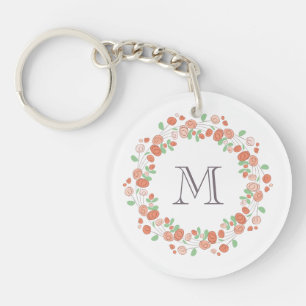 Porte-clés monogramme de couronne de roses coralliens