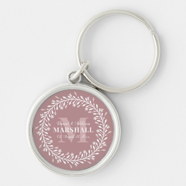 Porte-clés Monogramme de couronnes roses à deux jeunes mariés (Devant)