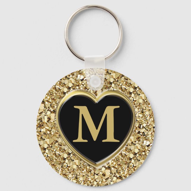 Porte-clés Monogramme de cristal Druzy - or métallique (Recto)