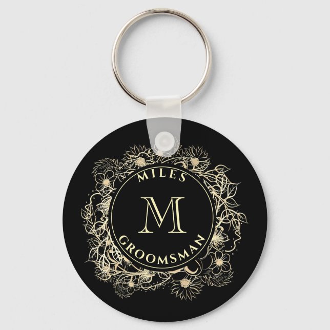Porte-clés monogramme de garçon d'honneur en or no (Recto)