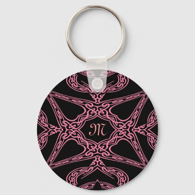 Porte-clés monogramme de kaléidoscope rose (Recto)