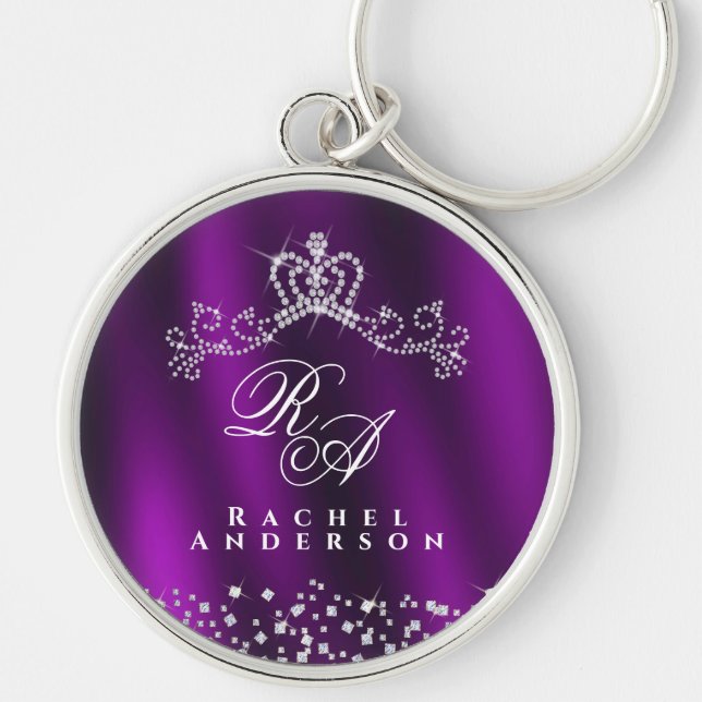 Porte-clés Monogramme de la Couronne brillante Magenta (Devant)