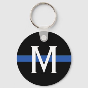 Porte-clés Monogramme de la ligne bleue mince de la police