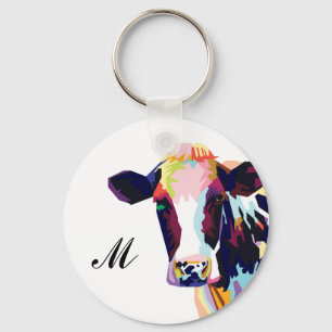 Porte-clés Monogramme de la vache pop art colorée