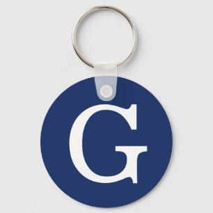 Porte-clés Monogramme de lettre initiale bleu blanc simple