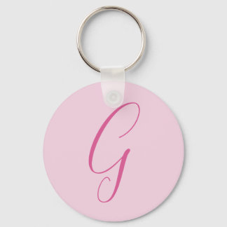 Porte-clés Monogramme de lettre initiale rose clair chic uni