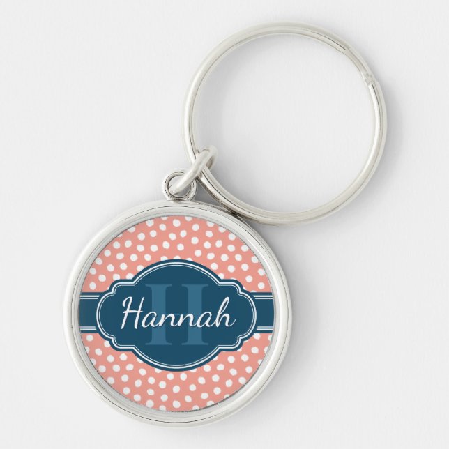 Porte-clés Monogramme de marine Motif rose blanc pointillé (Devant)