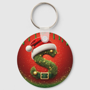 Porte-clés Monogramme de Noël S avec chapeau de Père Noël Cad