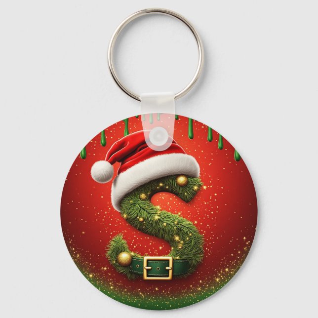 Porte-clés Monogramme de Noël S avec chapeau de Père Noël Cad (Recto)