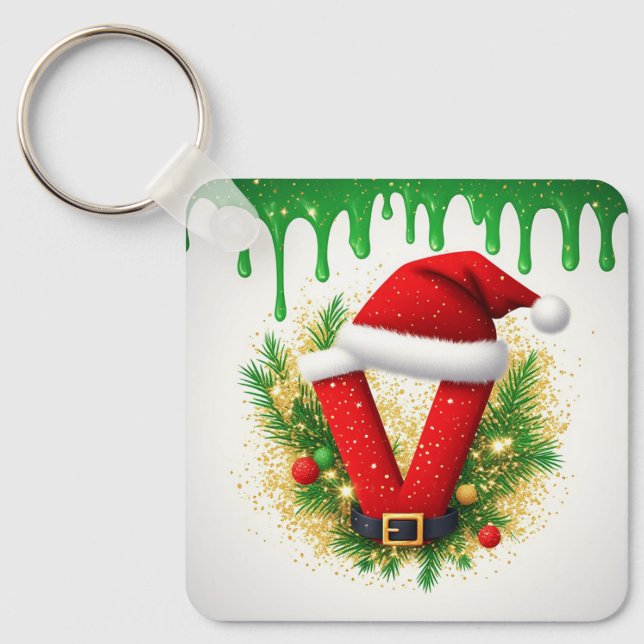 Porte-clés Monogramme de Noël V pour les noms de vacances (Recto)
