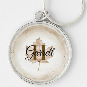 Porte-clés Monogramme de nom de feuille marron