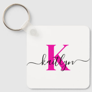 Porte-clés Monogramme de nom initial rose chaud