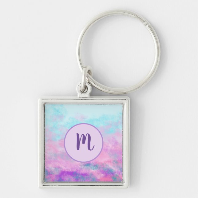 Porte-clés Monogramme de nuages roses mignons (Devant)