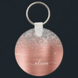 Porte-clés Monogramme de Parties scintillant d'argent en méta<br><div class="desc">Or rose - Blush Pink and Silver Faux Foil Metallic Sparkle Parties scintillant Brossé Métal Monogramme Nom Clés (Porte - clé). Cela rend le cadeau parfait pour 16 ans,  mariage,  douche nuptiale,  anniversaire,  baby shower ou bachelorette pour quelqu'un qui aime le luxe glam et les styles chic.</div>