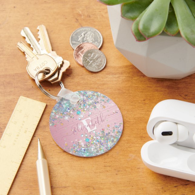 Porte-clés Monogramme de Parties scintillant moderne Blush Ho (Bureau)