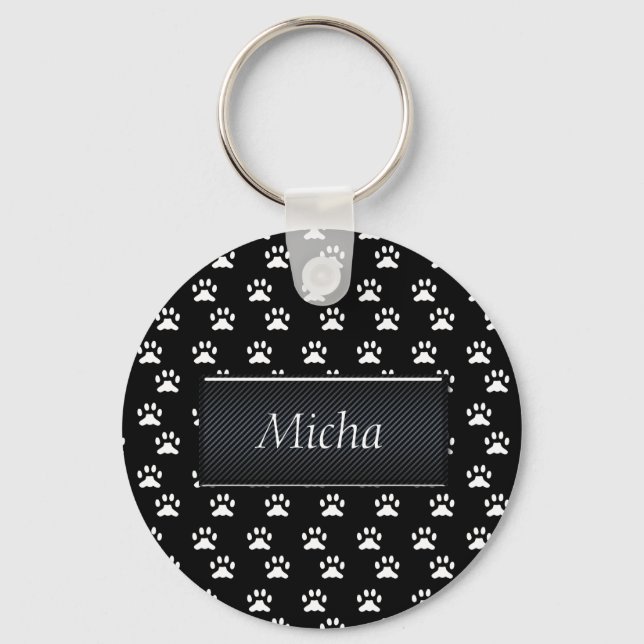 Porte-clés Monogramme de pattes de chien noir et blanc (Recto)