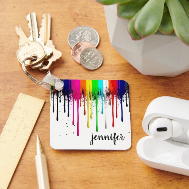Porte-clés Monogramme de peinture arc-en-ciel qui coule  (Bureau)