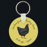 Porte-clés monogramme de poulet noir jaune ferme rustique<br><div class="desc">poule noire script rustique ferme monogramme porte - clé</div>