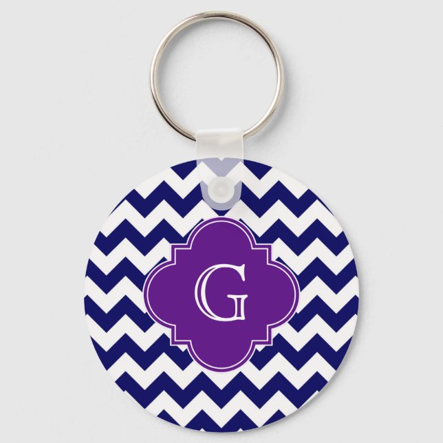 Porte-clés Monogramme de Quatrefoil pourpre de Chevron bleu m (Recto)