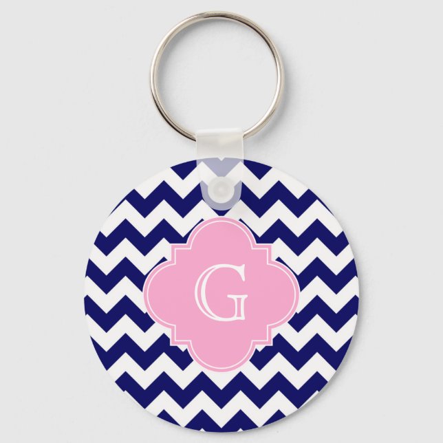 Porte-clés Monogramme de Quatrefoil rose Chevron ZigZag (Recto)
