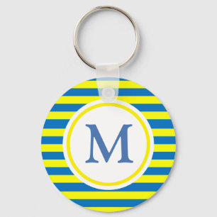 Porte-clés Monogramme de rayures jaune et bleu vif