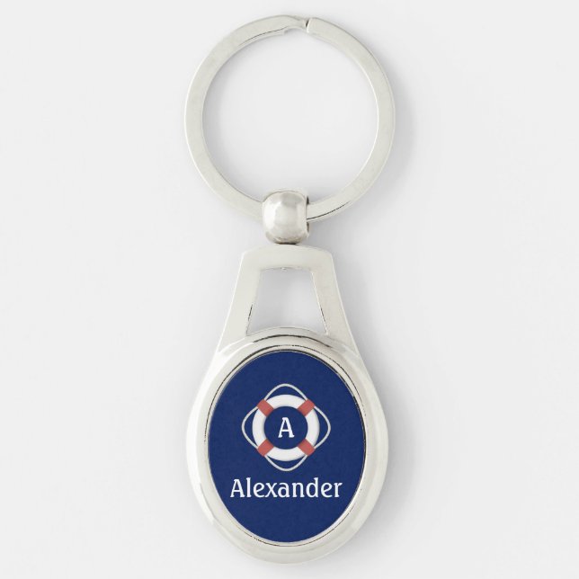 Porte-clés Monogramme de sauveteur nautique bleu marine (Devant)