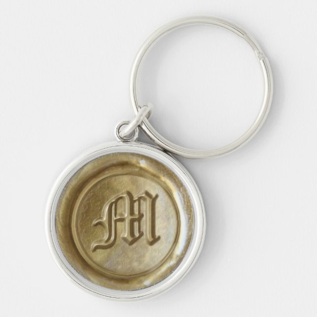 Porte-clés Monogramme de sceau de cire - Or - Vieux anglais M (Devant)