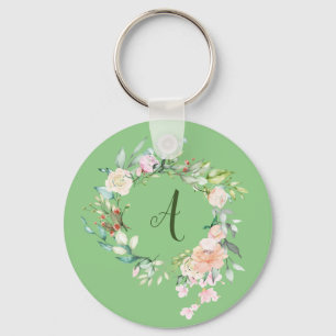Porte-clés Monogramme de script de guirlande de rose