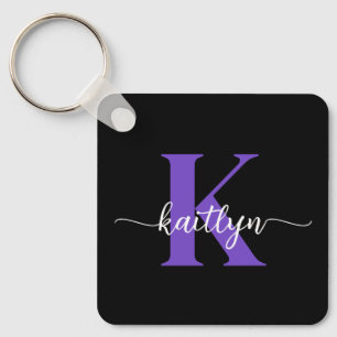 Porte-clés Monogramme de script violet noir