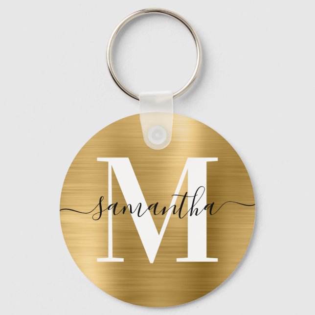 Porte-clés Monogramme de signature moderne feuille d'or (Recto)