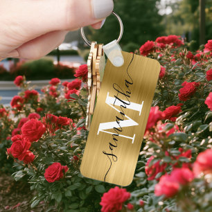 Porte-clés Monogramme de signature Photo en feuille d'or Rect