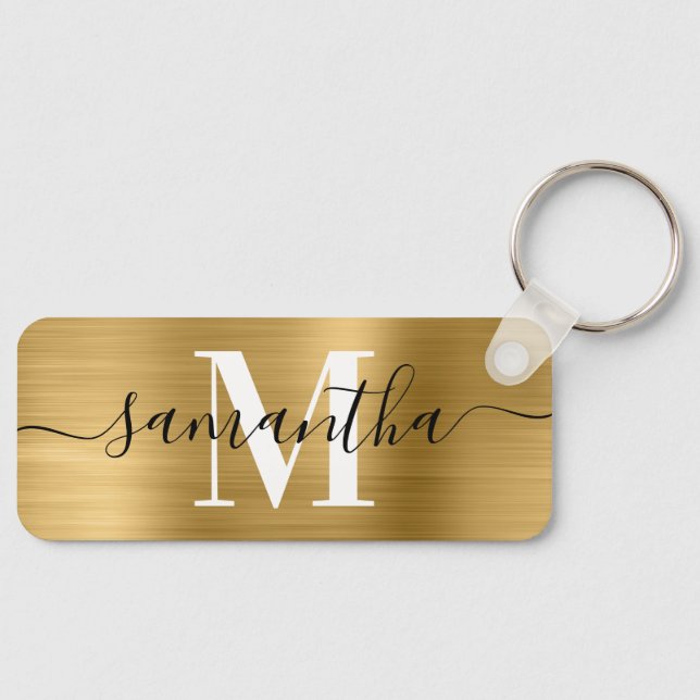 Porte-clés Monogramme de signature Photo en feuille d'or Rect (Recto)