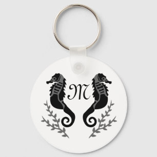 Porte-clés Monogramme de silhouette du cheval de mer noir