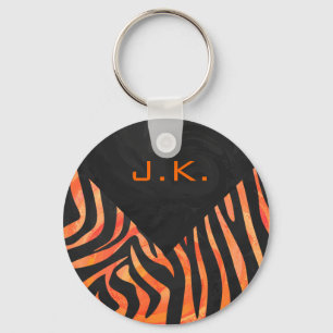 Porte-clés Monogramme de zèbre orange et noir
