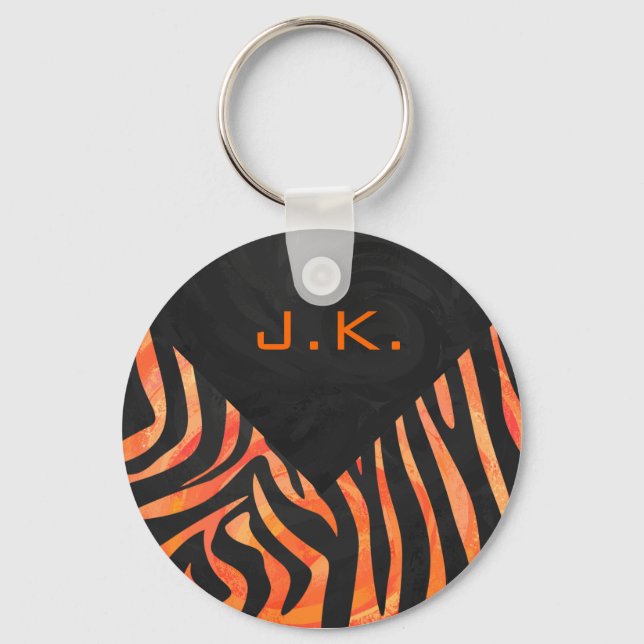 Porte-clés Monogramme de zèbre orange et noir (Recto)