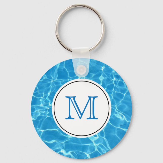 Porte-clés Monogramme d'eau de piscine bleu étincelant (Recto)