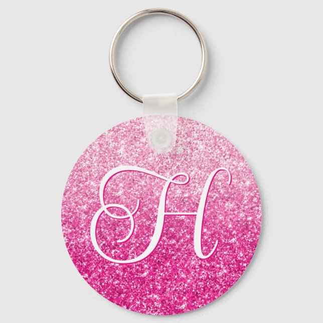 Porte-clés Monogramme dégradé de paillettes roses de luxe (Recto)